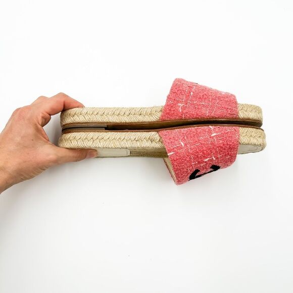 Chanel CC Logo Espadrilles Sandals Pink Tweed Slides Mules EU 38 US 7-7.5 - Picture 11 of 14